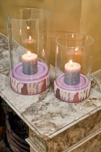 Javi Candle holder - Set of 2 - H35 x Ø19 cm - Ceramic, Glass - Pink, beige