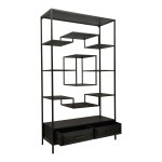 Lixly Black Wood Iron Frame Open Cabinet