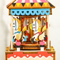 Music Box Wood DIY 3D Puzzle Merry-Go-Round, Robotime, AM304, 7.3x8x17 cm