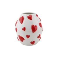 Vaas - Bloemvaasharten - Dolomiet - Wit/rood - 16x16x17,5cm