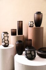 Azize Green Carved Glass Round Vase On Base S