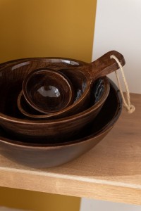 J-Line Bowl Handle Mango Wood Brown