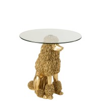 J-Line Bijzettafel Poedel Rond Polyresin Goudkleurig