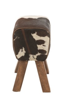 J-Line Stool Cow Mango Wood/Fur Black/White