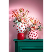 Hearts Vaas - H33 x Ø30 cm - Keramiek - Wit, Rood