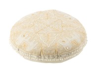 J-Line Pouf Round Flat Elephants + Mirrors Cotton Cream/Gold Large