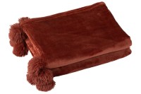 J-Line Plaid Pompom - polyester - Marsala rood - 170 x 130 cm