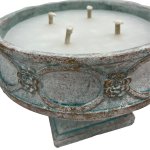 Artas Blue Cement Candle On Solid Stand Round L