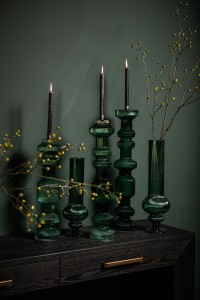 Keala Dark Green Round Ribbed Glass Vase On Base S