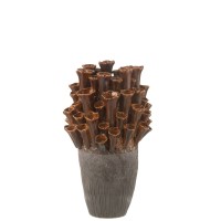 J-Line  vaas Anemone - porselein - bruin/grijs - large - 46.5 cm hoog