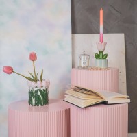 VASE-TULIPS- Dolomiet-lichtroze/ groen-15x15x14cm