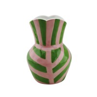 VASE-STRIKS-steengoed -groen/ roze- 16x16x22cm