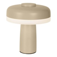 Cordless table light "Pilu", 16.5 cm high, above Ø of 15 cm, metal in the color frost allmond, white plastic, integrated LEDs, 280 lumens, dimmable by touch sensor, warm white