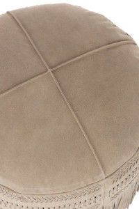 J-Line Pouf Fringes Round Leather Light Gray