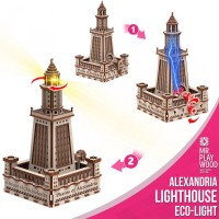 mr. Playwwod 3D Wooden Puzzle Lighthouse Alexandria incl. lighting, 10208, 18.5x16x29.8cm