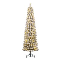 Charlton Smalle Kunstkerstboom met Warm Witte LED Verlichting - H185 x Ø53 cm - Groen Frosted