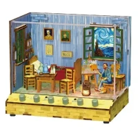 Tonecheer, DIY 3D Houten Puzzel met 6 verschillende geluidseffecten en stofkap Vincent's Bedroom, TQ401, 18x14,5x15,4cm