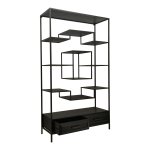 Lixly Black Wood Iron Frame Open Cabinet