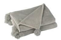 J-Line Plaid Pompom - polyester - gray - 170 x 130 cm