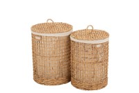 J-Line Set of 2 Baskets + Lid Washing Water Hyacinth Natural