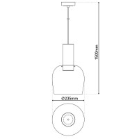 1 Series pendant "Funda" 150 cm high, Ø 23.5 cm, made of brushed brass -colored metal and amber -colored glass, E27, for living room, dining room, kitchen and office