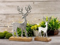 Decorative figure set of 2 deer stand 14/20x22/32cm decorative figure aluminum mango wood