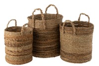 J-Line Set Of Three Baskets Lucie Raffia Natural