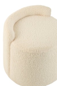 J-Line Poef Teddy Round+Rugleuing Bouclé White