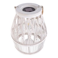 LED Solar-Dekoleuchte "Korbinian" für Garten und Terrasse aus Holz und Rattan in natur, Solar Lampe 34 cm hoch