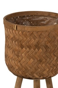 J-Line Set of Three Flower Pot Holders Three Legs Bamboo/Plastic Natural