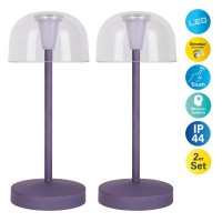 2-er Set LED battery table light "Gomba" for outside and inside, made of metal and plastic in blackberry, 18.5 cm high