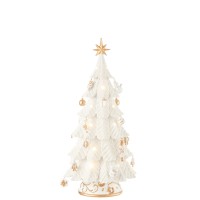 J-Line decoratie Kerstboom Ornamenten - polyresin - wit/goud - S - LED