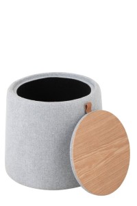 J-Line Pouf/Side Table Round Textile/Wood Light Gray