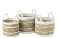 J-Line Set Of Three Baskets Caro Raffia White/Natural