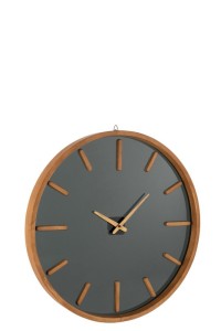 J-Line Round clock - wood/glass - brown/black - M - Ø 60 cm