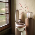 Levente Sand Carved Glass Bowl Shaped Vase Ribbed