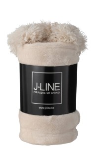 J-Line Plaid Pompom - polyester - light beige - 170 x 130 cm