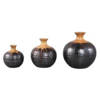 Darlan Gun Metal Bulby Ceramic Vase Beige Top L