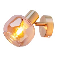 Glas-Wand Spot "LIBBY", klassische Wandlampe aus messingfarbenem Metall und getöntem Glas in Amber, mit E14-Fassung, für Esszimmer, Wohnzimmer, Diele oder Büro, 16 cm