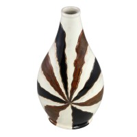Evelin Dark Brown Oval Ceramic Vase With Lines L