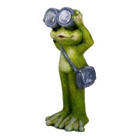 LED Solarleuchte "Frosch" stehend für Terrasse und Garten, aus grüner Keramik, mit fest verbauten LEDs , Deko Lampe für Außen 30 cm hoch