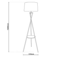 Standing lamp with integrated "Tora" table made of rust -colored metal and natural -colored textile material, 158 cm high Ø 51cm, E27