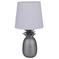 Ceramic table light "pineapple", ceramic table lamp with silver-colored glaze and white fabric screen, with E14 socket, for dining room, living room, hallway or office, table lamp 45 cm high