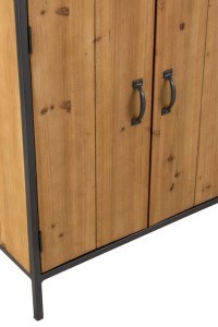 J -Line Cabinet Wine Bottles + Glasses - Metal/Wood - Natural