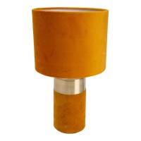 Tischleuchte "BORDO" 32cm hoch aus Metall und Velours in Gold und Braun, mit E14-Fassung, Lampe für Esszimmer, Wohnzimmer, Diele oder Büro