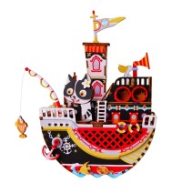 Music Box Wood DIY 3D Puzzle Fishing Kitty, Robotime, AMD42, 18×8.3×18.9 cm