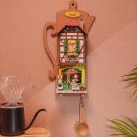 Key rack DIY Lazy Coffee House with LED lighting, Robotime, DS020, 16.2x5x30 cm