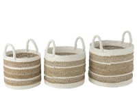 J-Line Set Of Three Baskets Caro Raffia White/Natural