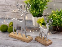 Decorative figure set of 2 deer stand 14/20x22/32cm decorative figure aluminum mango wood