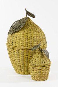 Storage Basket with Lid - Set of 2 - H48 x Ø30 cm - Rattan - Yellow